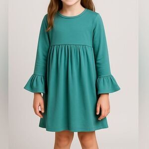 Ruffle Girl Girls Size 10 Teal Babydoll Dress Bell Sleeve Fall Boho